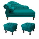 Ver imagem 1 de Recamier Divã Namoradeira Larissa 150cm + 2 Puffs Retrô Suede Azul Turquesa - LM DECOR