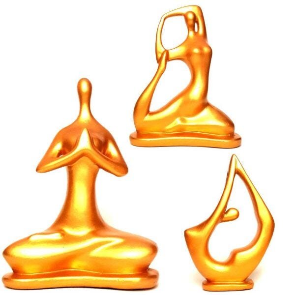 Trio de Yoga Posições Flor de Lótus, Pombo e Arco (21cm) - Ocre Ouro - 1