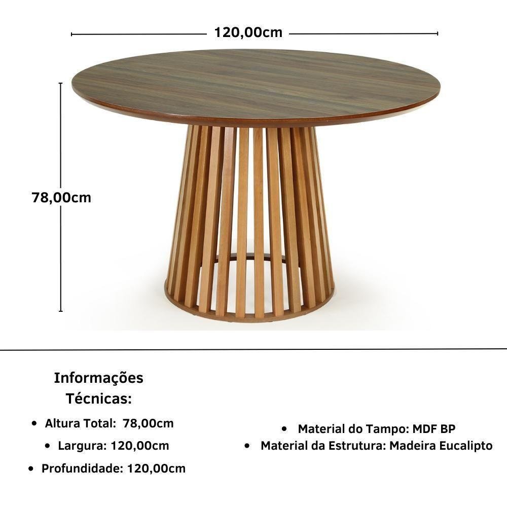 Conjunto Mesa De Jantar Redonda 120cm Com 4 Cadeiras - 3