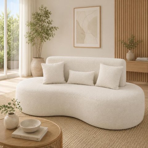 Sofá 2 Lugares Orgânico Curvo Sala de Estar Living 153 x 80 Pequeno com 3 Almofadas Casa Lar