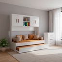 Ver imagem 1 de Quarto Infantil Ônix Completo Bicama Solteiro Armário Aéreo 4 Portas Nicho e Cômoda Peternella Móvei