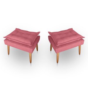 Kit 02 Puff para Sala e Quarto Madeira Decorativo Opala Suede Rosa
