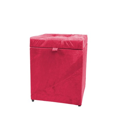Puff Baú Estofado em Suede Amassado 1 Lugar Quadrado - Rosa Pink