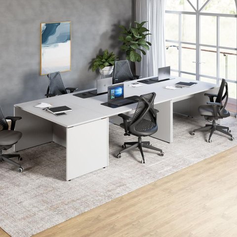 Espaço de Trabalho Individual 1,4m P/ 5 Pessoas Pé Painel F5 Cor:cinza
