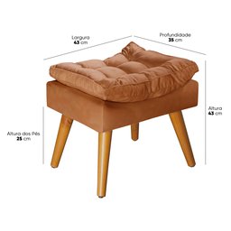 Puff Sênior Luxuoso Banco Apoio Pés Almofadado Penteadeira:terracota Suede - 3