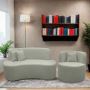 Ver imagem 2 de Kit 2 Poltronas com Sofá Curvo 2 Lugares Feijão Forma Orgânica 1,50 Bouclé Maranata