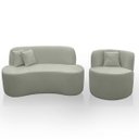 Ver imagem 1 de Kit 2 Poltronas com Sofá Curvo 2 Lugares Feijão Forma Orgânica 1,50 Bouclé Maranata
