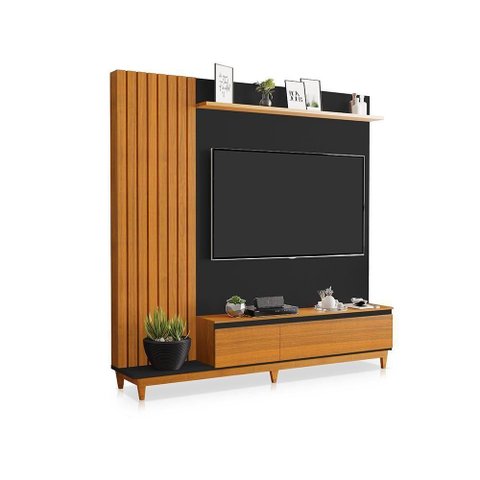Home para TV Viena 65 Polegadas MDF Ripado Frisado Preto Freijó Casah