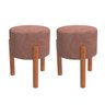 Puff Banqueta Decorativo Veludo Pés Madeira Rose Kit 2 Un - 1