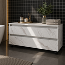 Ver imagem 1 de Balcão Gaveteiro Multiuso para Banheiro 80cm 2 Gavetas 4 Rodízios Branco Mármore- Tecno Mobili