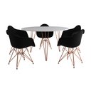 Ver imagem 2 de Mesa Jantar Redonda 110cm Branca Clips 3 Pés com 5 Poltronas Eames Eiffel Pretas Base Cobre