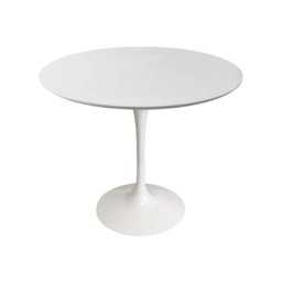 Mesa de Jantar Saarinen Tulipa Redonda - 90 Cm - Laca Acetinada Branca com Vidro - 1