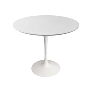 Mesa de Jantar Saarinen Tulipa Redonda - 90 Cm - Laca Acetinada Branca com Vidro