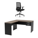 Ver imagem 1 de Mesa de Escritório em L 140x60cm com Gaveta + Cadeira Ergonômica Reclinável