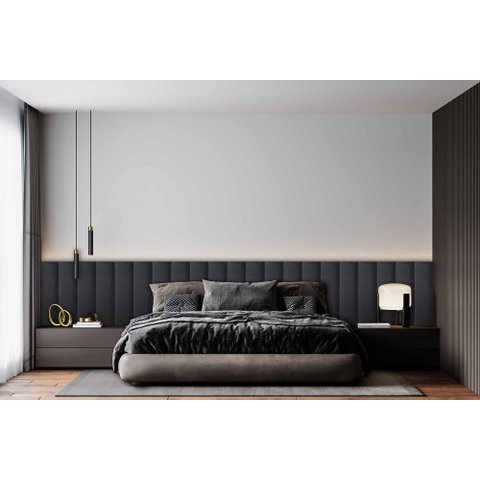 Kit 9 Placas Cabeceira Estofada para Cama Box - Módulo 20 Cm X 60 Cm:preto