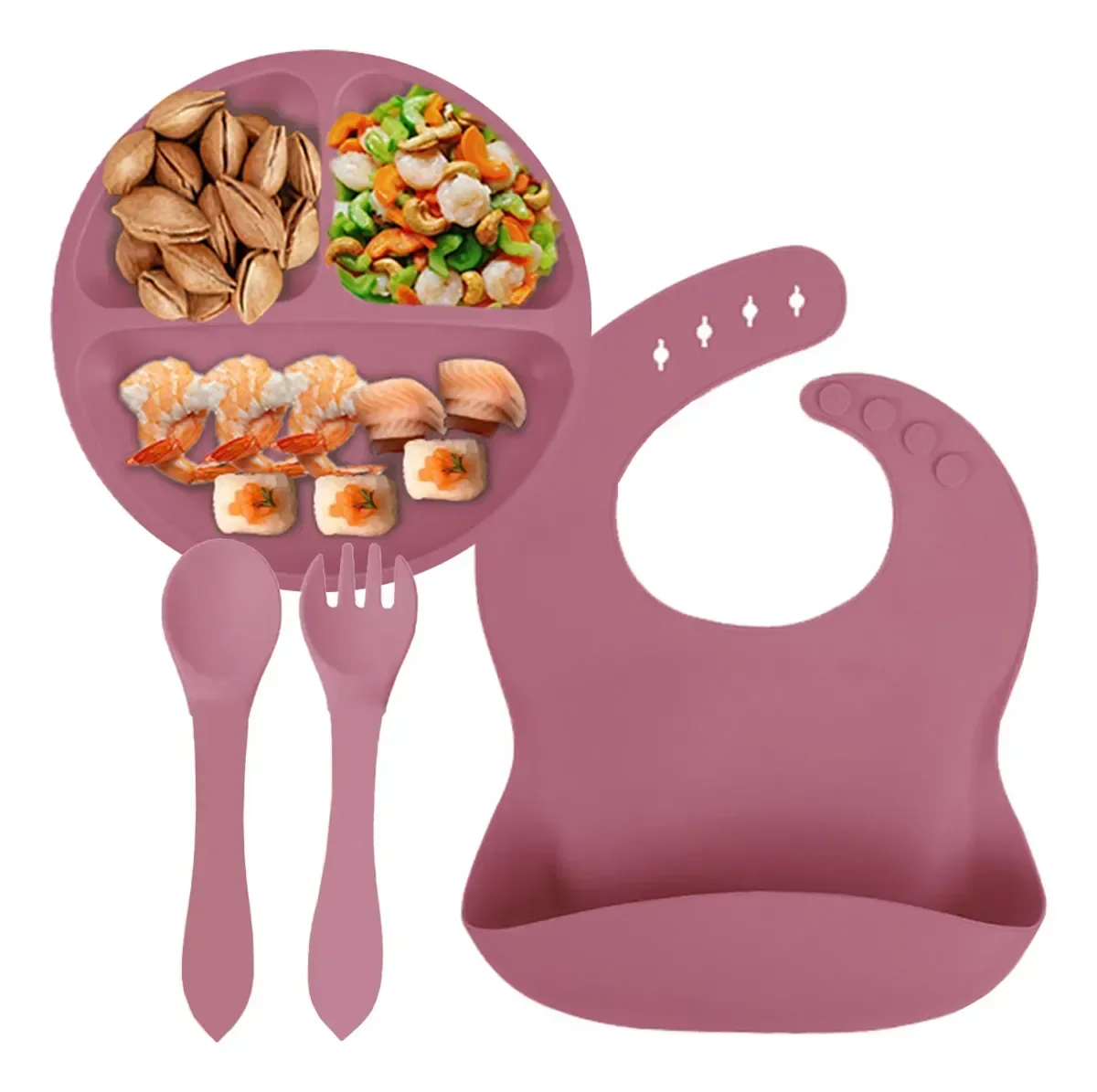 Ver imagem 7 de Conjunto de Silicone para Alimentação Infantil Snh02 Snel Home Rosa Escuro