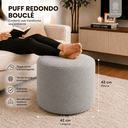 Ver imagem 2 de Puff Redondo Decorativo Bouclé Cinza 43cm para Sala e Quarto