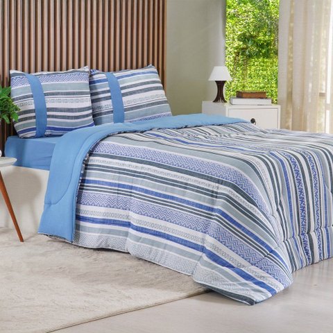 Edredom Casal Bella Cama Malha 125g/m² 100% Algodão 200x220cm Bene Casa Azul