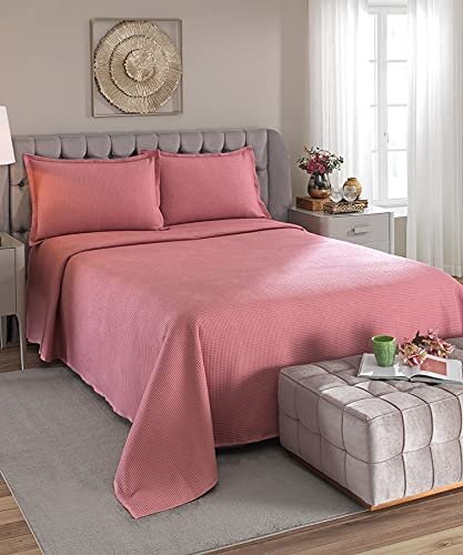 KIT COLCHA PIQUET CASAL 3PÇS LISO ROSA DOHLER