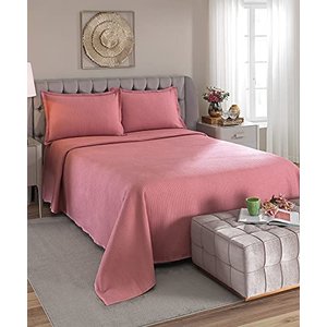 KIT COLCHA PIQUET CASAL 3PÇS LISO ROSA DOHLER
