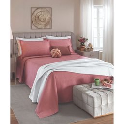 KIT COLCHA PIQUET CASAL 3PÇS LISO ROSA DOHLER - 2