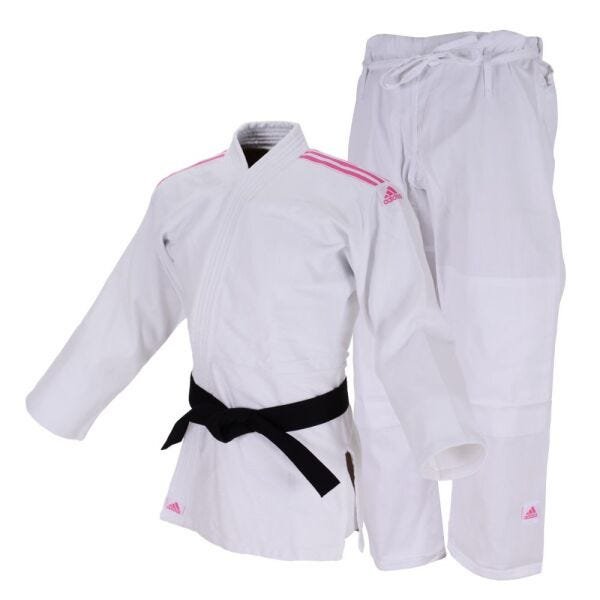 Kimono Judô Adidas Club J350 Branco com Listras na cor Rosa - 180