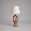 Ver imagem 1 de Abajour Grego c/ Cúpula Tecido Decorativo de Cerâmica para Sala e Mesa Mocha Mousse