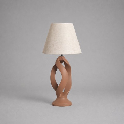 Abajour Grego c/ Cúpula Tecido Decorativo de Cerâmica para Sala e Mesa Mocha Mousse