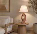 Ver imagem 2 de Abajour Grego c/ Cúpula Tecido Decorativo de Cerâmica para Sala e Mesa Mocha Mousse