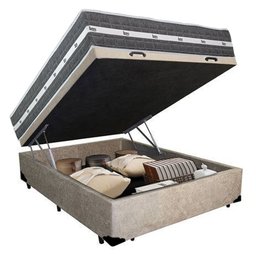 Cama Box Baú Casal Suede + Colchão Anjos Black Graphite Molas Ensacadas 138x188x64cm Bege - 5