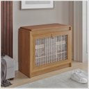 Ver imagem 2 de Sapateira Banco de Madeira Almofadado Corino Porta Palinha Rattan Basculante Plenitude Cor:marrom