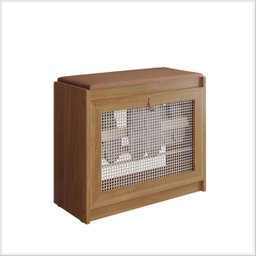 Sapateira Banco de Madeira Almofadado Corino Porta Palinha Rattan Basculante Plenitude Cor:marrom - 4