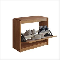 Sapateira Banco de Madeira Almofadado Corino Porta Palinha Rattan Basculante Plenitude Cor:marrom - 3