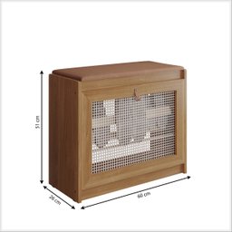 Sapateira Banco de Madeira Almofadado Corino Porta Palinha Rattan Basculante Plenitude Cor:marrom - 5