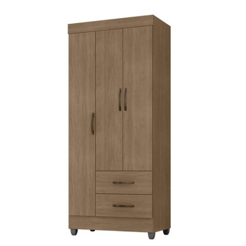 Roupeiro 03 Portas 2 Gavetas Lite Carvalho Oak 76cm Largura Quarto Solteiro Mdp
