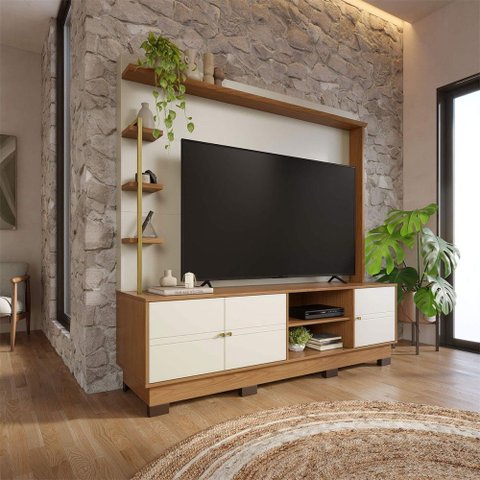 Estante para Tv até 70 Polegadas Paraná 3 Portas Off White Matte/freijó - Colibri