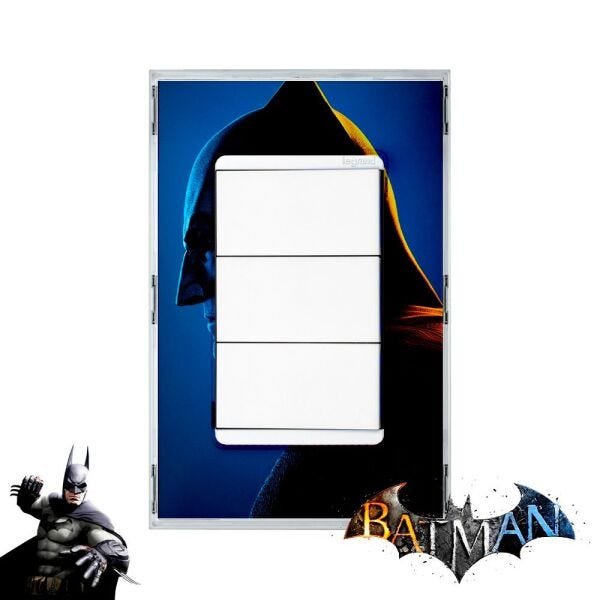 Interruptor 2 Teclas Placa Preta 4x2 Pial Plus - Batman - 1