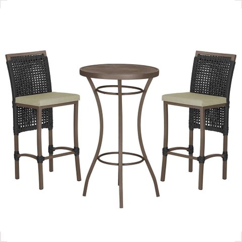 Mesa Bistrô e 2 Banquetas Roma Marrom Corda Náutica Estofado 7 Trama Original
