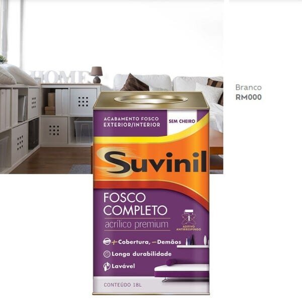 Tinta Acrílica Suvinil Fosco Completo Premium 18 Litros - Branco ...