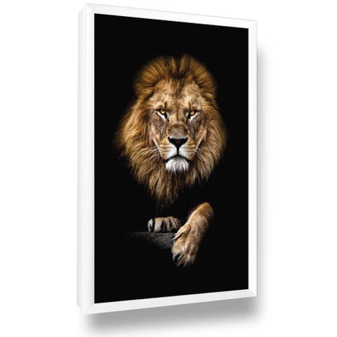 Quadro Leão Preto Animal com Moldura Sala Escritório