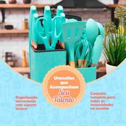 Kit Utensílios de Cozinha Silicone 19 Peças Cor Verde - 4