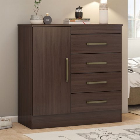 Cômoda Montevidéu 1 Porta 4 Gavetas Café Touch - Demóbile