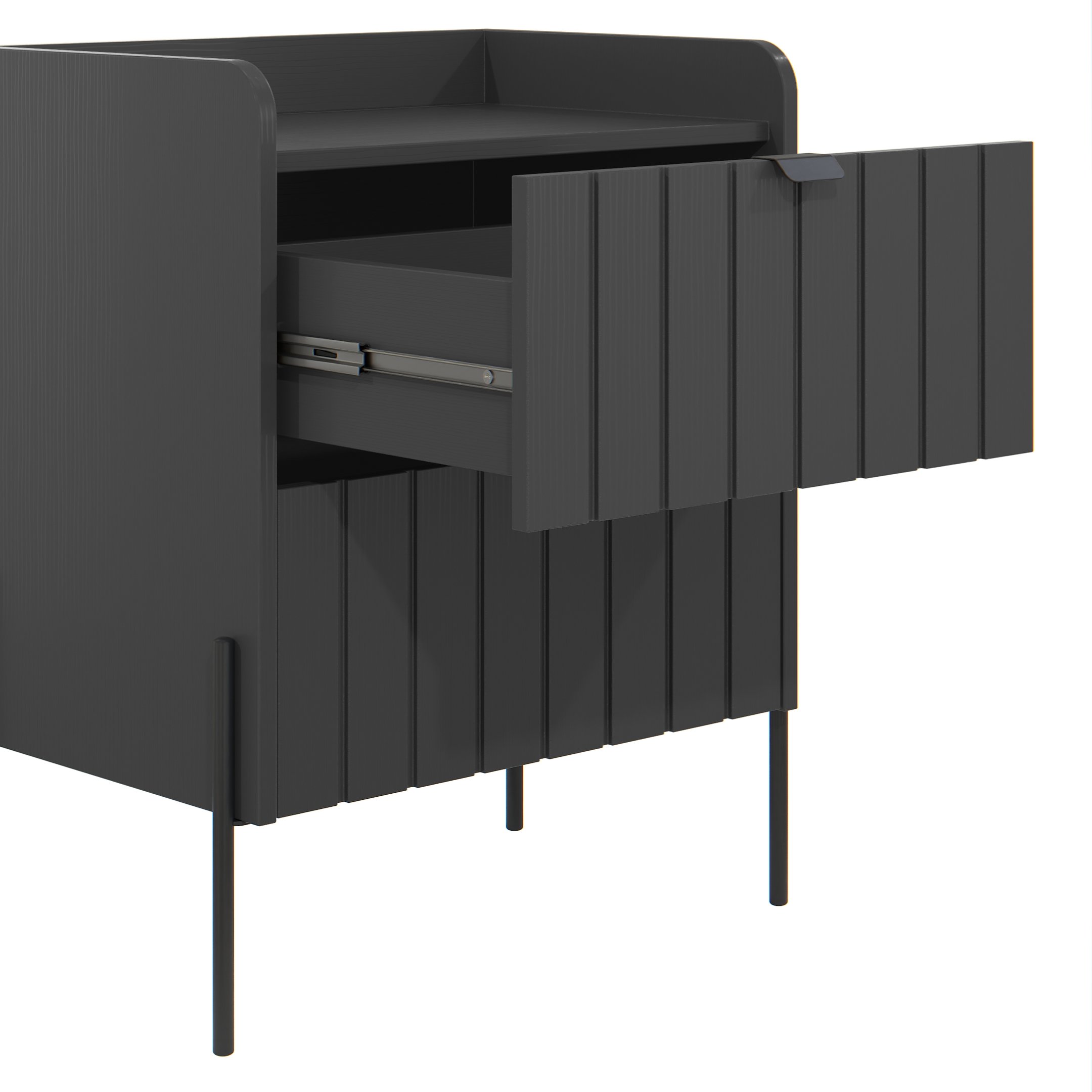 Mesa de Cabeceira Grafite Preto em Madeira Mdf Moriah 45cm Pés de Ferro Preto - 6