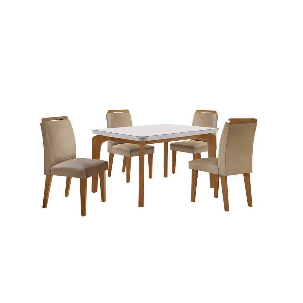 Conjunto Sala de Jantar Mesa Liz 120cm com Vidro Canto Copo e 4 Cadeiras Athenas Moderna - 2