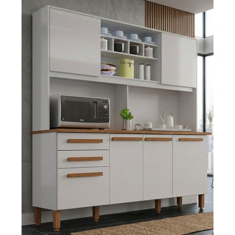 Cozinha Compacta Donna Plus 6 Portas e 2 Gavetas MDP Yescasa Branco/Mel