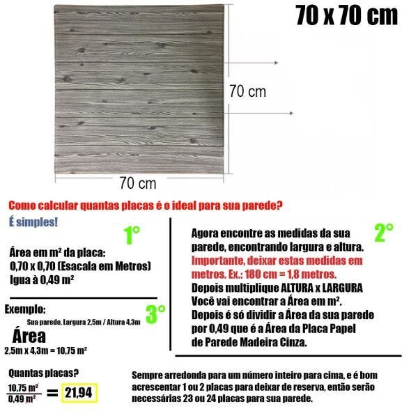 Papel de Parede 3D Madeira Cinza Kit 6 Painel Adesivo Decorativo 70 x 70 cm - 5