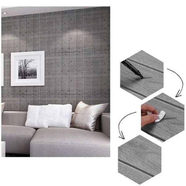 Papel de Parede 3D Madeira Cinza Kit 6 Painel Adesivo Decorativo 70 x 70 cm - 8