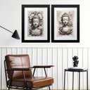 Ver imagem 1 de Kit 2 Quadros Grandes Budas Cinza - 60x48cm:madeira Preta