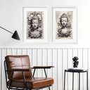 Ver imagem 2 de Kit 2 Quadros Grandes Budas Cinza - 60x48cm:madeira Preta