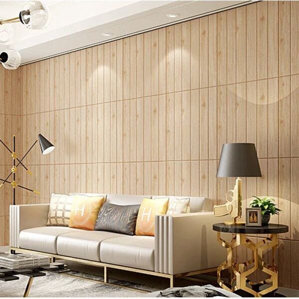 Papel de Parede 3D Madeira Clara Kit 6 Painel Adesivo Decorativo 70 x 70 cm - 9